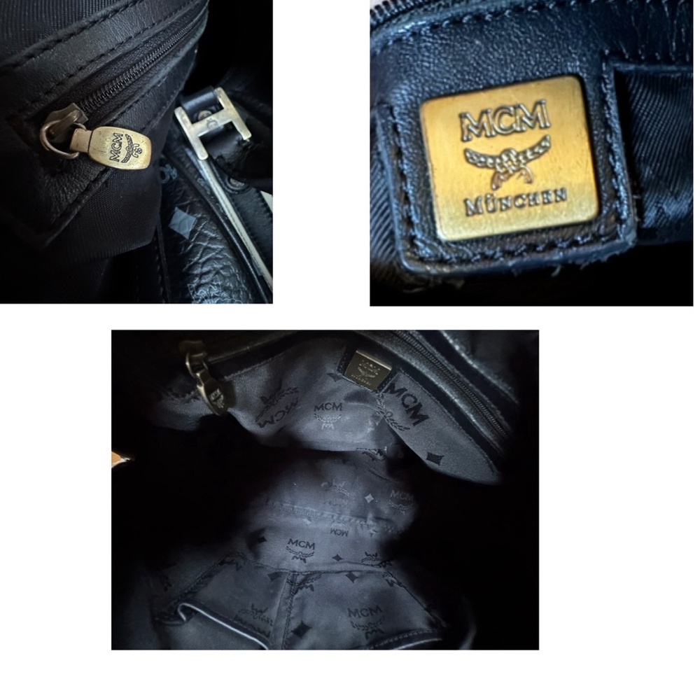 ⚜️Rare!! MCM Visetos Logo Leather Boston Bag Black w/ Print & Black&white Trim👑 - Picture 12 of 14